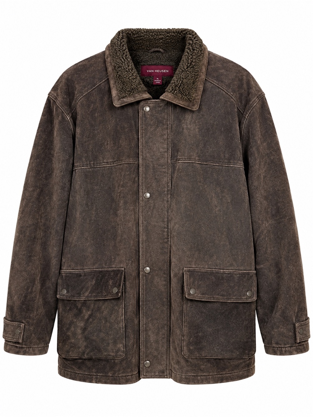 Merona Men’s XL Genuine Leather Sherpa Lined Brown Barn Coat  Heavy Winter Coat